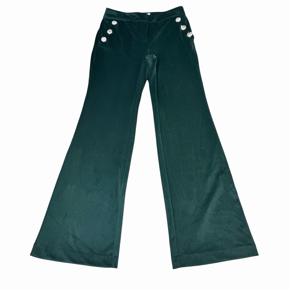 Maison d'Amélie Paris Women's Sz 2 Green Velvet Wide Leg Pants Silver Buttons